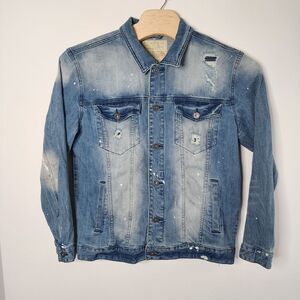 Smoke Rise Denim Jacket Mens Size XL Jean Denim Car Jacket‎ BLUE Distressed READ